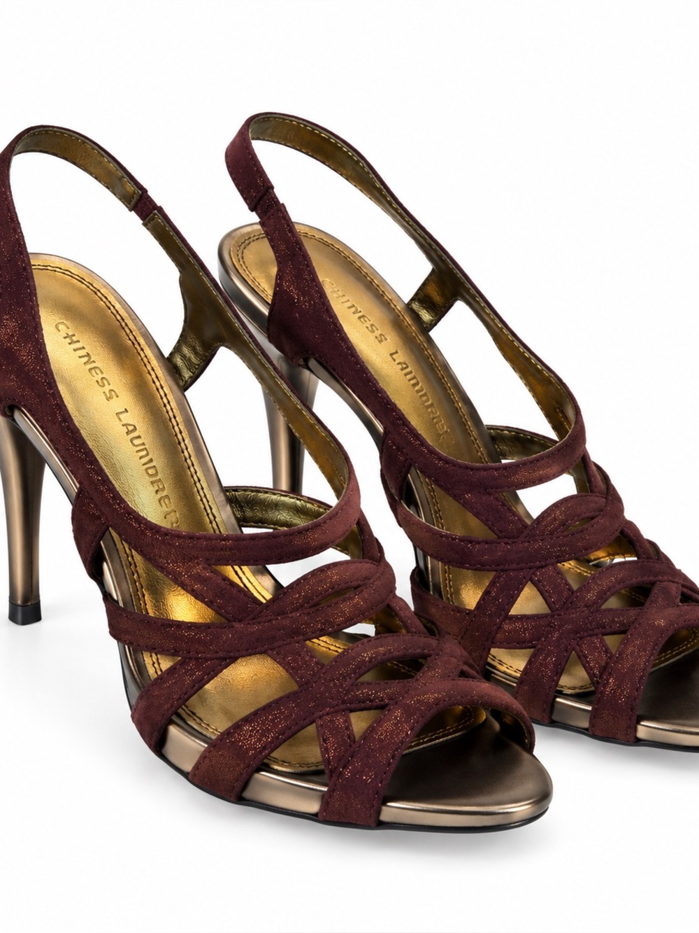 CHINESE LAUNDRY Burgundy Strappy Open-Toe Slingback Heels